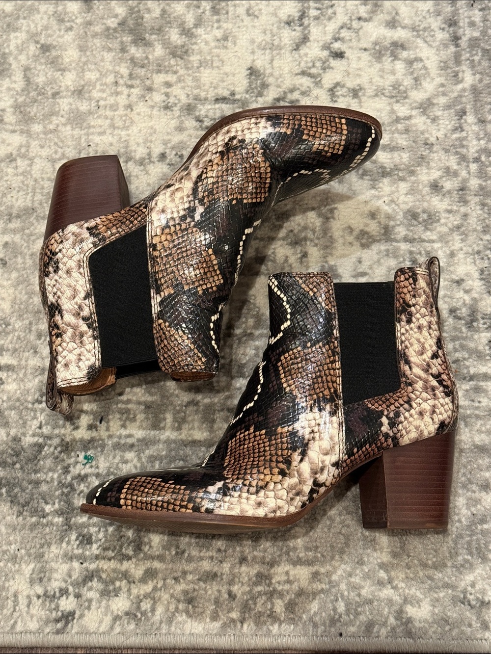 Madewell Snake-Print Chelsea Booties in Brown and Black 9 M